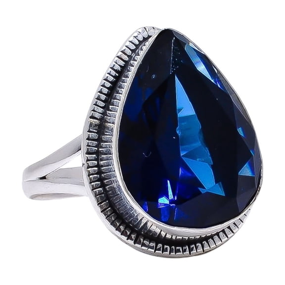 Blue Sapphire 925 Sterling Silver Ring, 20X15 mm Pear Gemstone Ring, Blue Ring, Christmas Gift, Unique Jewelry Ring, Adjustable Ring V9930R2111128