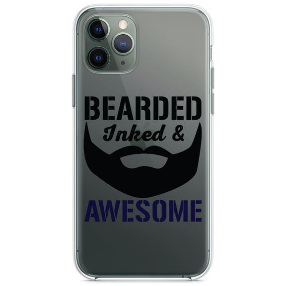 DistinctInk Clear Shockproof Hybrid Case for iPhone 13 (6.1" Screen) - TPU Bumper Acrylic Back Tempered Glass Screen Protector - Bearded Inked & Awesome