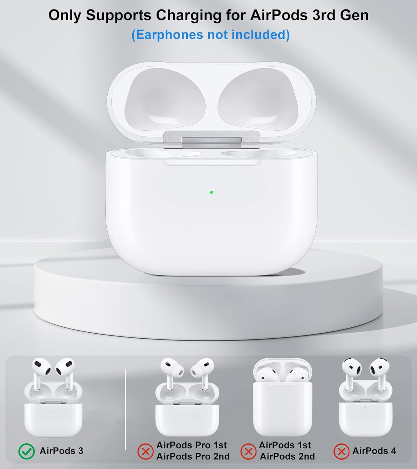 Wireless Charging Case Compatible with AirPods 3rd Generation, Charger Case Replacement for AirPods 3 , Earbuds Not Included（Usb-C Port)