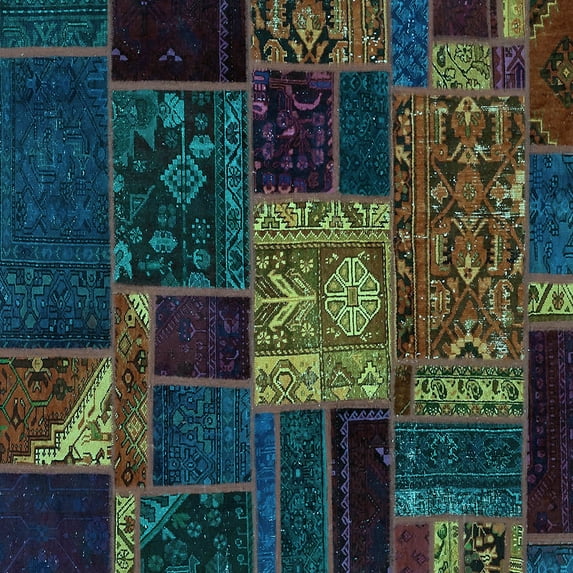 Ahgly Company Indoor Square Patchwork Light Blue Transitional Area Rugs, 8' Square