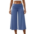 thumbnail image 1 of Argulvti Women's Capri Pants Fold Over Waistband Low Rise Solid Color Wide Leg Cropped Lounge Trousers, 1 of 9