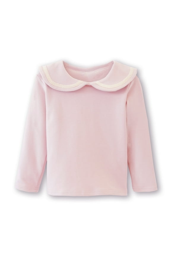 Conti Kids Toddler Girls Peter Pan Collar Polo Long Sleeve Cotton Shirts Blouse Pink 3-4 Years