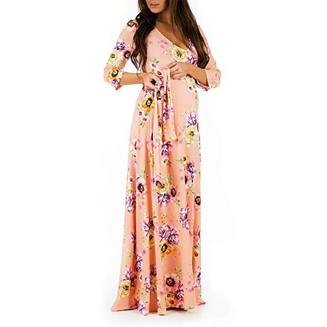 Robe Portefeuille de Maternité Femme Imprimée Robe Portefeuille Ceinture Multi-Fonction Robe de Grossesse