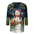 thumbnail image 4 of Gamivast Christmas Tops Women Plus Size Round Neck 3/4 Sleeve Blouse Cute Snowman Trees Printed Holiday Pullover Merry Christmas Shirts Vacation Casual Tees Tops 5XL, 4 of 6