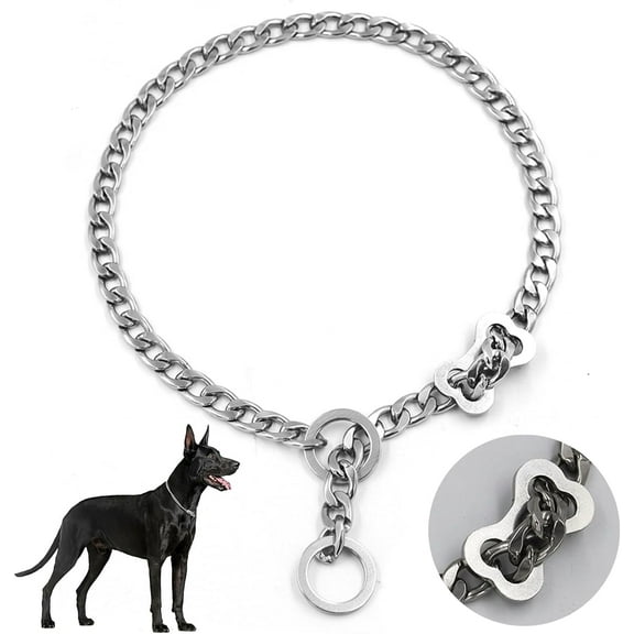 Chain Dog Collar, Metal Links Walking Training Collar, for Small, Medium, Large Dogs (S)