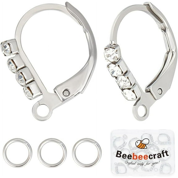 1 Box 14Pcs Leverback Earring Findings Stainless Steel with Cubic Zirconia French Earring Hooks with Jump Rings for Jewellery Making DIY