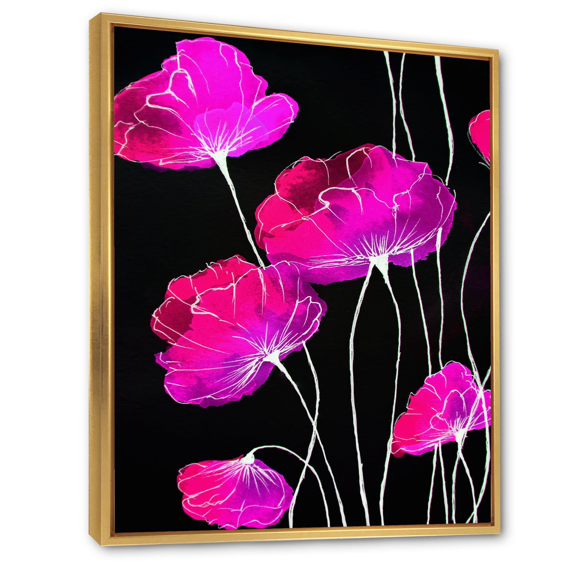 Designart 'Abstract Red Flower Detail On Black Background I' Traditional Framed Canvas Wall Art Print