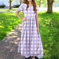 thumbnail image 5 of Summer Saving Clearance! Ashirexll Summer Dresses for Teens, Girls Dresses Size 10-12, Girls Summer Dress with Pockets Fashion Plaid Short Sleeve Round Neck Long Dress for Children 4-14, 5 of 7