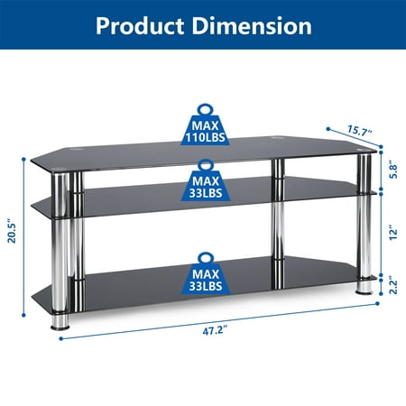 stand tv rfiver corner glass modern tvs floor shelves chrome legs walmart