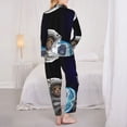 thumbnail image 3 of Pajama Sets for Women 2 Pcs, Cat Astronaut Button Down Long Sleeve Sleepwear Lounge PJ Sets, 3 of 6