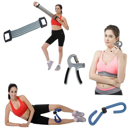 Home Fitness Combo Chest Expander, Adjustable Hand Gripper and Thigh Master Exercise Routines Toning, Sculpting and Great Grip (Best Thigh Toning Exercises At Home)