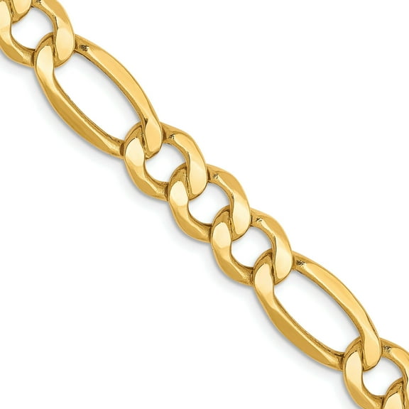10k Yellow Gold 7.3mm Semi-Solid Figaro Chain