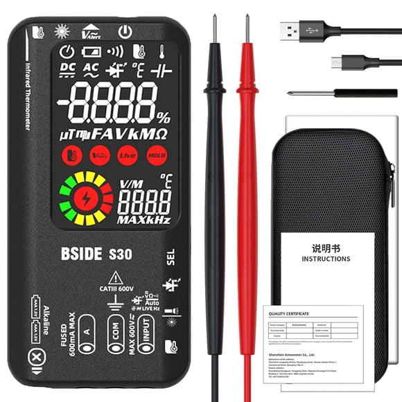BSIDE Multimètre Numérique 4en1 Thermomètre Infrarouge Stylo de Test Électrique Analyseur de Circuit Détecteur 3.5 Pouces LCD Couleur