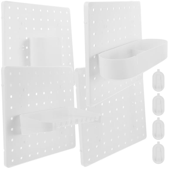 WEUVEB 1Set White Adhesive Pegboard Wall Organizer No Drilling Easy Installation Heavy Duty Storage Board
