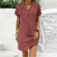 thumbnail image 2 of YFELWZ Robe Mode Grande Taille pour Femmes, Col en V, Épaules Dénudées, Manches à Volants, Couleur Unie, Rouge Brique S, 2 of 7