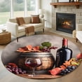 thumbnail image 2 of Purple Grapes Farmhouse Large Area Rugs for Bedroom Living Room, Soft Non Slip Carpet Bedside Rug, Vintage Cask Maple Leaf Round Floor Cover Kitchen Accent Rug 7' for Dining Room/Office, 2 of 9