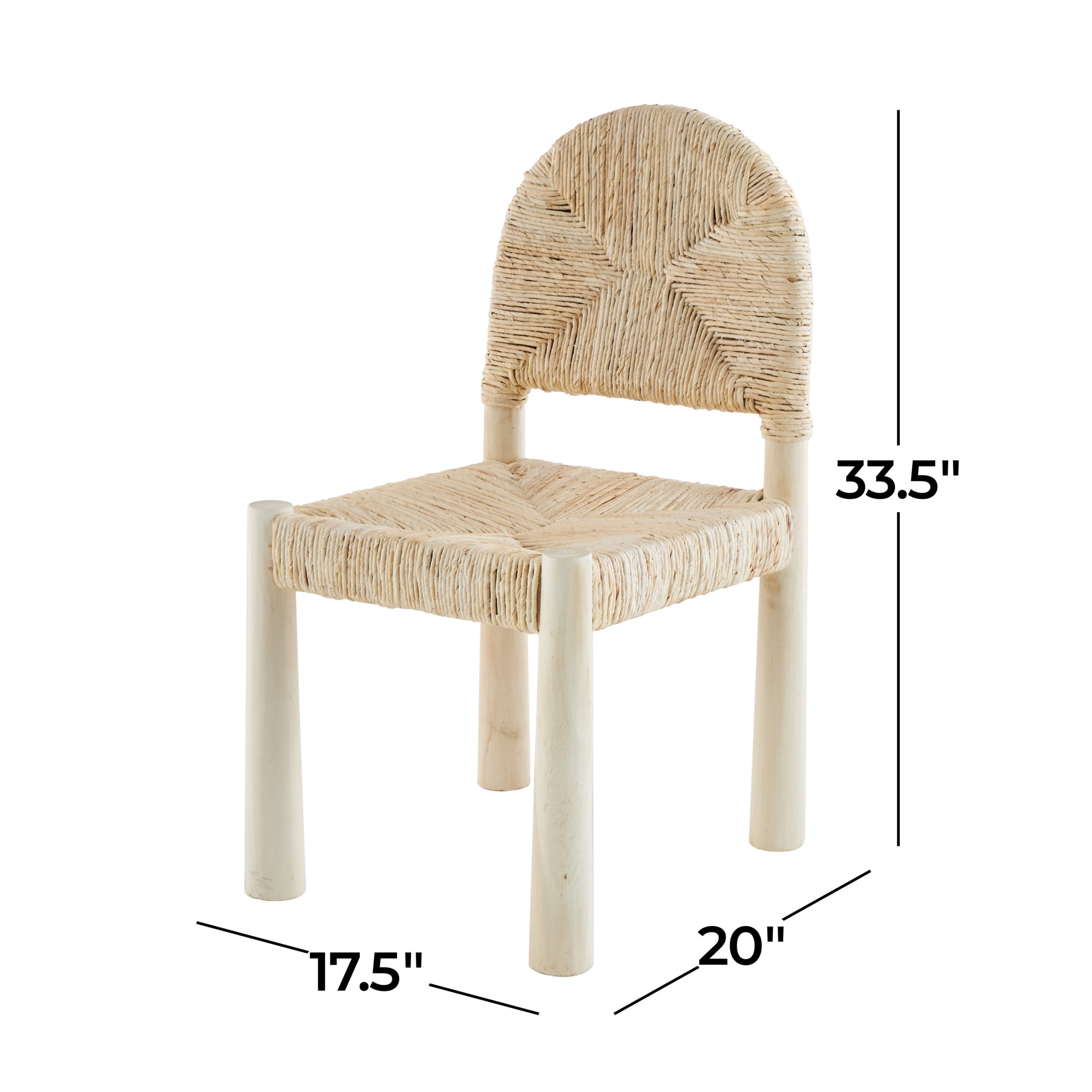 DecMode Wood Handmade Art Deco Dining Chair with Woven Banana Leaf Seat, Set of 2, Cream