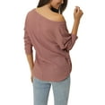 thumbnail image 3 of MODA NOVA Juniors V Neck Waffle Knit Long Sleeve Slim Fit Casual Tops, 3 of 6