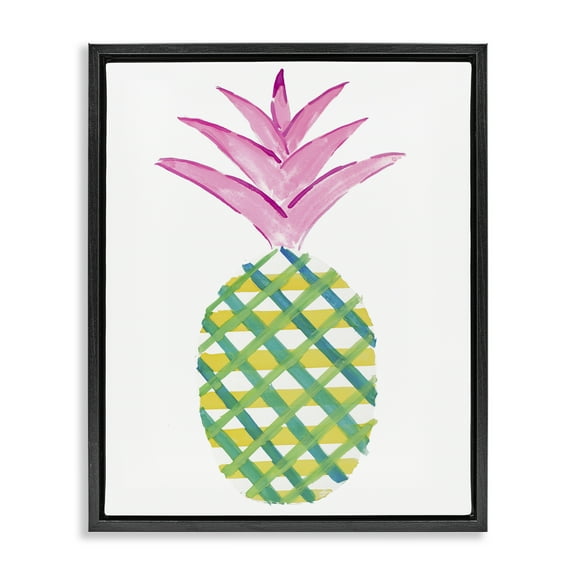 Stupell Industries Tropical Plaid Pineapple Food & Beverage Painting Black Floater Framed Canvas Art Print Wall Art, 17 x 21