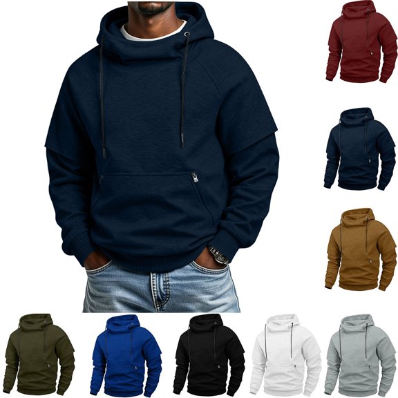 Zpzdpjkx Hoodies for Men Funnel Neck Raglan Sleeve Hoodie Zipper Pocket Soft Comfy Daily Hooded Sweatshirt for Mens