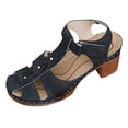 thumbnail image 6 of Women's Heeled Sandals Retro Boho Flower Closed Toe Heels Arch Support Walking Shoes Hook and Loop Pumps Shoes Black Size 6.5, 6 of 7