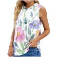 thumbnail image 1 of Tops de Ajuste Suelto para las Mujeres con Capucha Impresa Floral sin Mangas, Ligero Poliéster Casual Y Uso Diario, 1 of 5