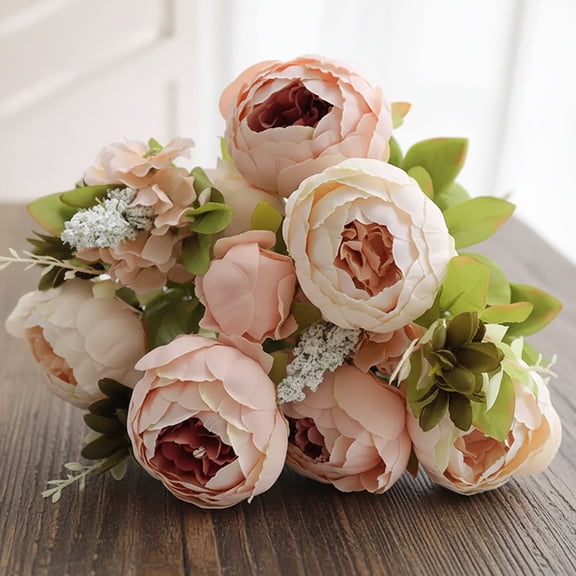Peonies Artificial Flowers, Faux Peony Flowers Real Touch Fake Silk Bouquet for Arrangements Dining Table Centerpieces for Kitchen Bridal Wedding Party (1 Pack, Light Pink)