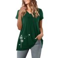 thumbnail image 5 of QLEICOM Womens Summer Tops Oversized T-shirts Short Sleeve Print V-Neck Pleated Casual Loose Tunic Tank Tops Women Shirts Blouses Green L, 5 of 8