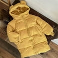 thumbnail image 2 of Odeerbi Kids Boys Girls Winter Coat Quilted Puffer Jacket Thermal Padded Coats Kids Solid Color Hooded Jacket Cotton Medium Long Length Thick Velvet Zipper Outerwear Kids Clothes Yellow, 2 of 4