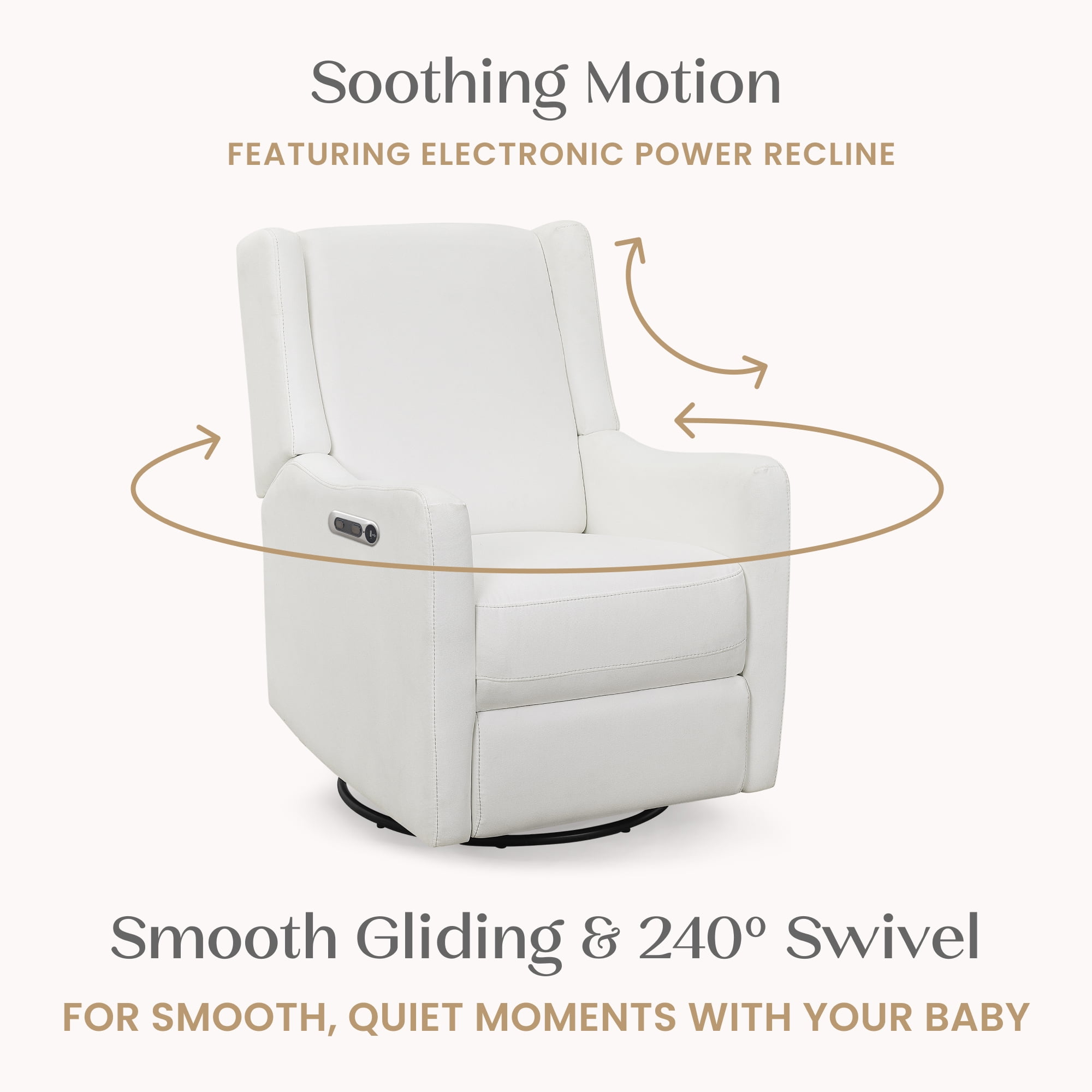 Delta Children Mercer Electronic Power Recliner and Swivel Glider with USB and Type-C Ports in LiveSmart Performance Fabric - Water Repellent & Stain Resistant, Pearl