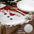 thumbnail image 3 of Black Christmas Snowman Round Tablecloth, Fitted Table Cover with Elastic for 55"-60" Round Tables, Xmas Snowflake Elk Tree Balls Table Cloth Outdoor Indoor Dinning Party Waterproof Tablecloths, 3 of 7