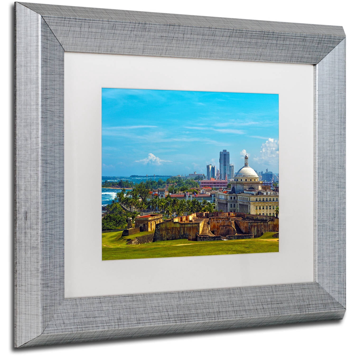 Trademark Fine Art "Old San Juan" Canvas Art by CATeyes, White Matte, Silver Frame