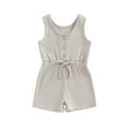 thumbnail image 2 of Musuos Toddler Girls Boys Short Playsuit 6M 12M 18M 24M 3Y 4Y Solid Color Crew Neck Sleeveless Jumpsuits Summer Casual Romper, 2 of 10