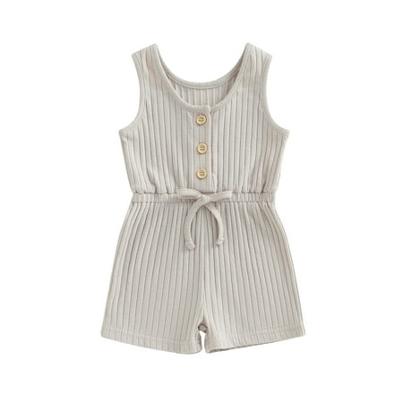 

Toddler Baby Girls Summer Rompers Clothes Ribbed Sleeveless Elastic Waist Pocket Jumpsuits Shorts Pants Overalls