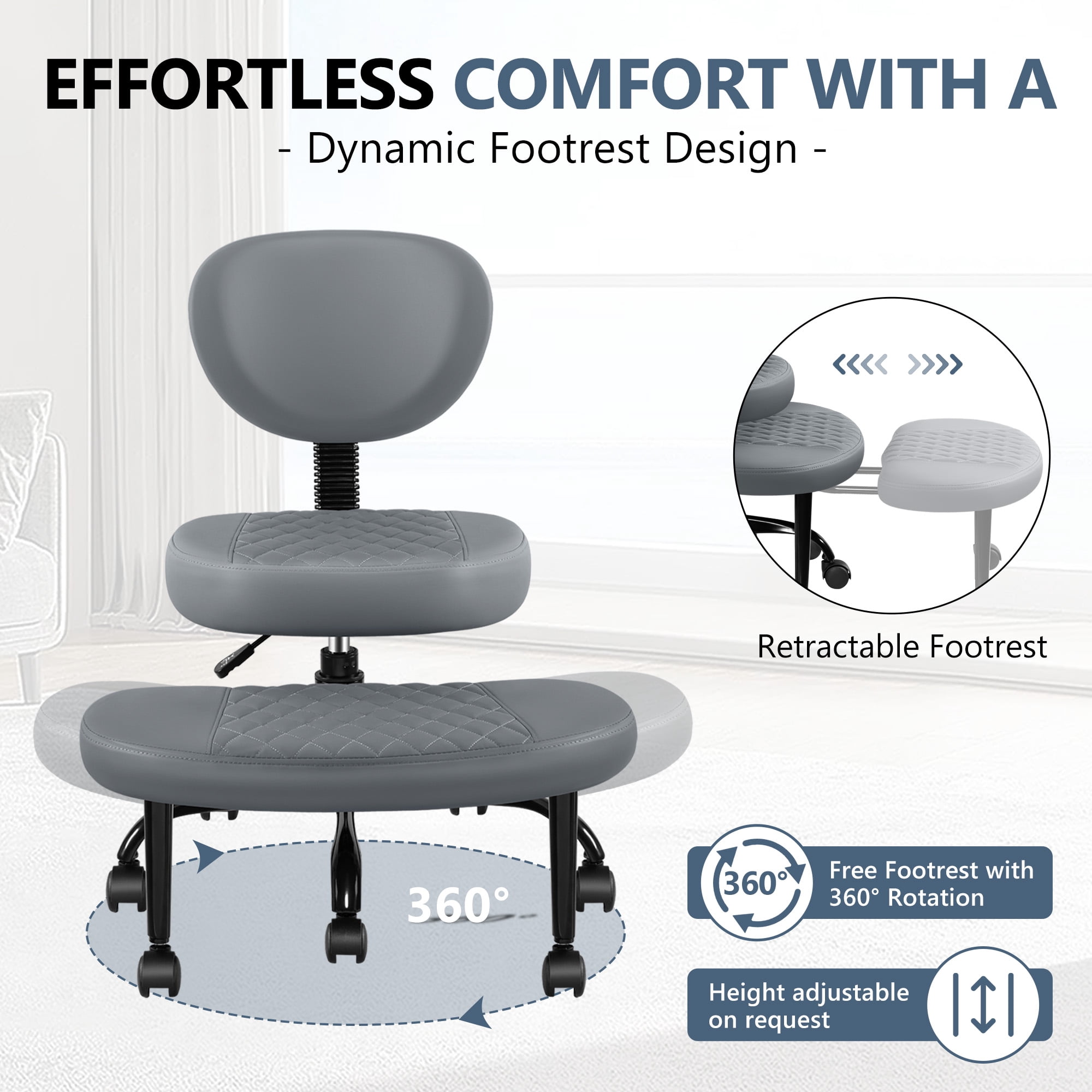 Primy Ergonomic Cross Legged Office Chair, ADHD Meditation Yoga Chair with Back Support, Adjustable Height Kneeling Chair for Adults with Wide Seat