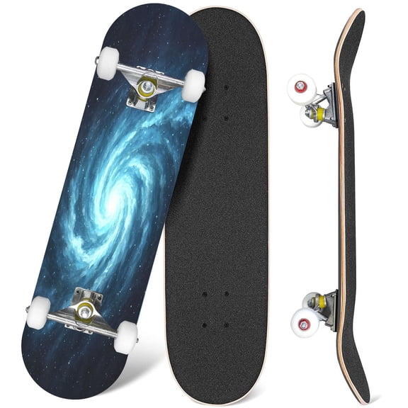 31'' Complete Skateboard 7 Layer Canadian Maple Double Kick Deck Skateboards Outer space Galaxy Watercolor cosmic Beautiful colorful space backdrop Skate Board for Beginner Adult Gifts