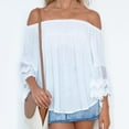 thumbnail image 2 of Mittory Womens Off The Shoulder Long Bell Sleeve Tops Flared Casual Loose Blouse, 2 of 3