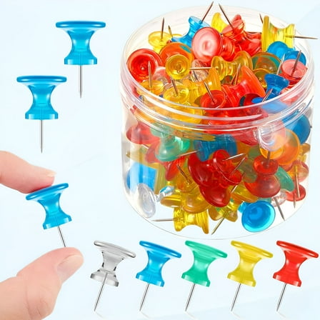 LAMIRO 60 Pieces Giant Push Pins Big Thumb Tacks Large Tacks Jumbo Pins Steel Point 1 Inch Plastic Heads Pins Marking Pins for Cork Board (Red,Yellow,Blue,Green,Transparent)