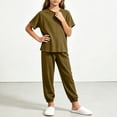 thumbnail image 6 of Bovxnpu Girls Sleepwear 2 Piece Loungewear Set Ribbed Short Sleeve Top and Elastic Cuffed Pants Loungewear Outfits Set, 6 of 7