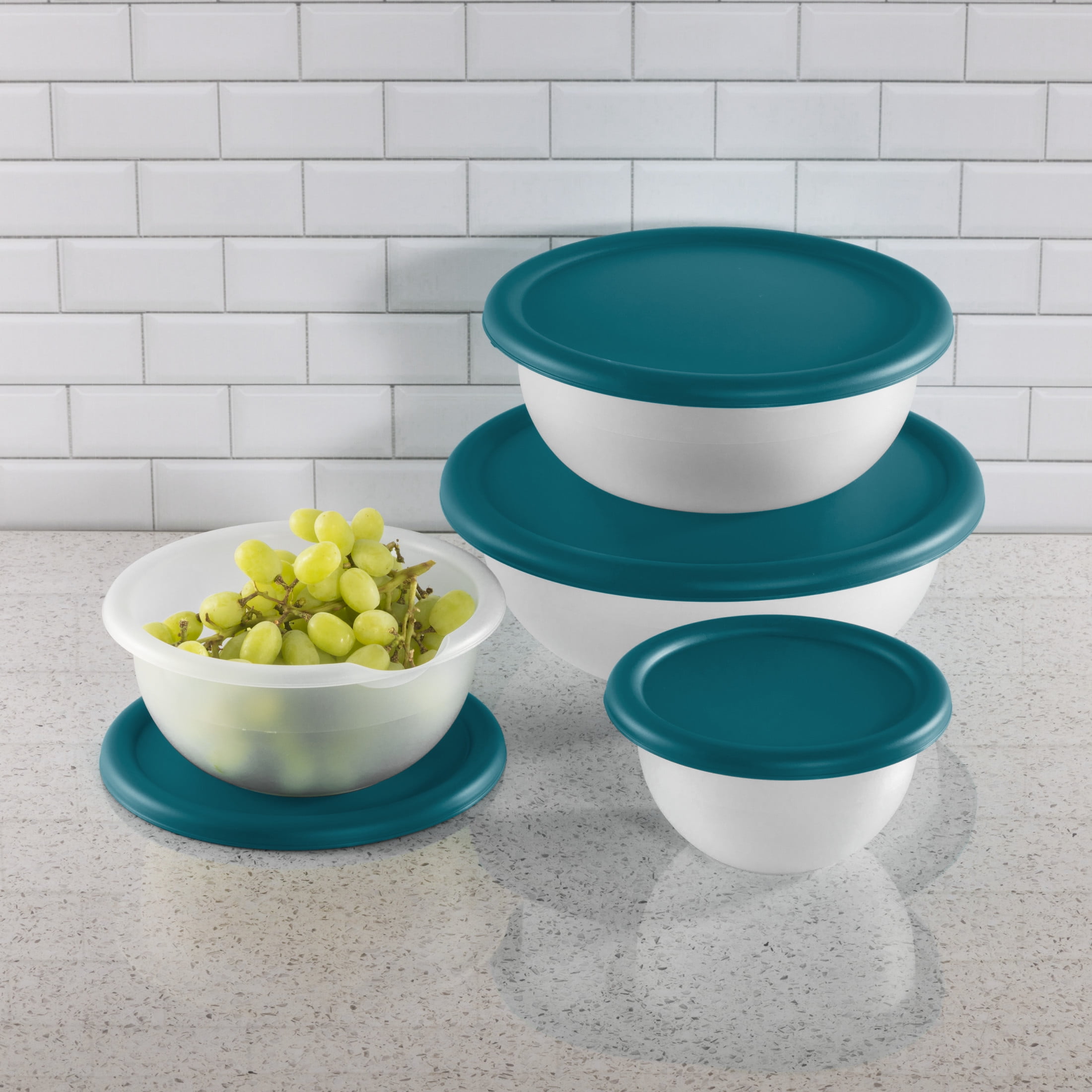 Mainstays 8 Piece Covered Bowl Set, Plastic Nesting Food Prep