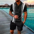 thumbnail image 2 of QQAMB Mens 2 Piece Outfit Short Sleeve Lapel Button Color Block Shirts + Shorts Summer Casual Set Black 2XL, 2 of 5