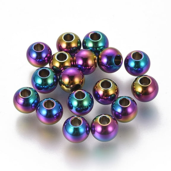 20pcs Ion Plating(IP) 304 Stainless Steel Beads Round Rainbow color 5.7x5mm Hole: 2mm