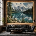 thumbnail image 6 of Alpine Lake Below Snowy Peaks with Pine Forest Reflections, Peaceful Illustration for Nature Lovers, Wilderness Art, Housewarming Gift, Tapestry Wall Hanging for Den and Dorm, 6 of 7