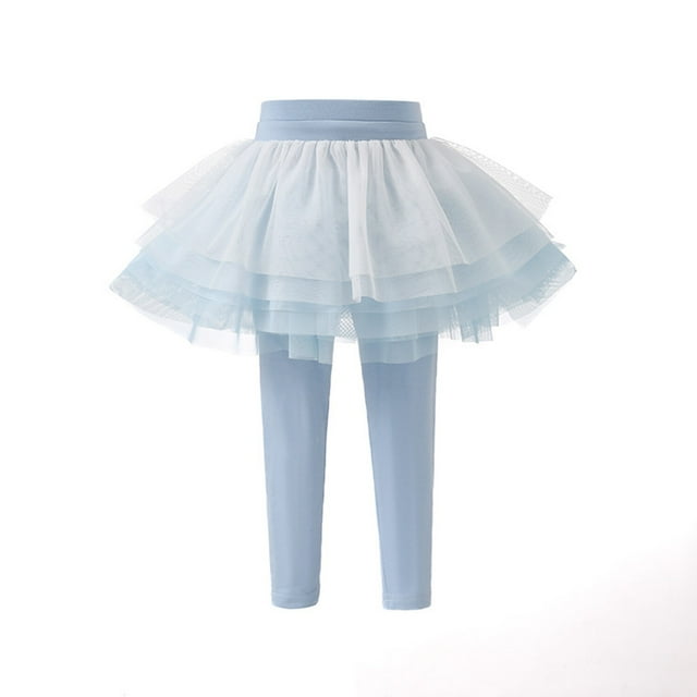 KAWELL Pantalon Legging pour Petites Filles avec Jupe Tutu à Volants Jupe-Pantalon en Coton Extensible