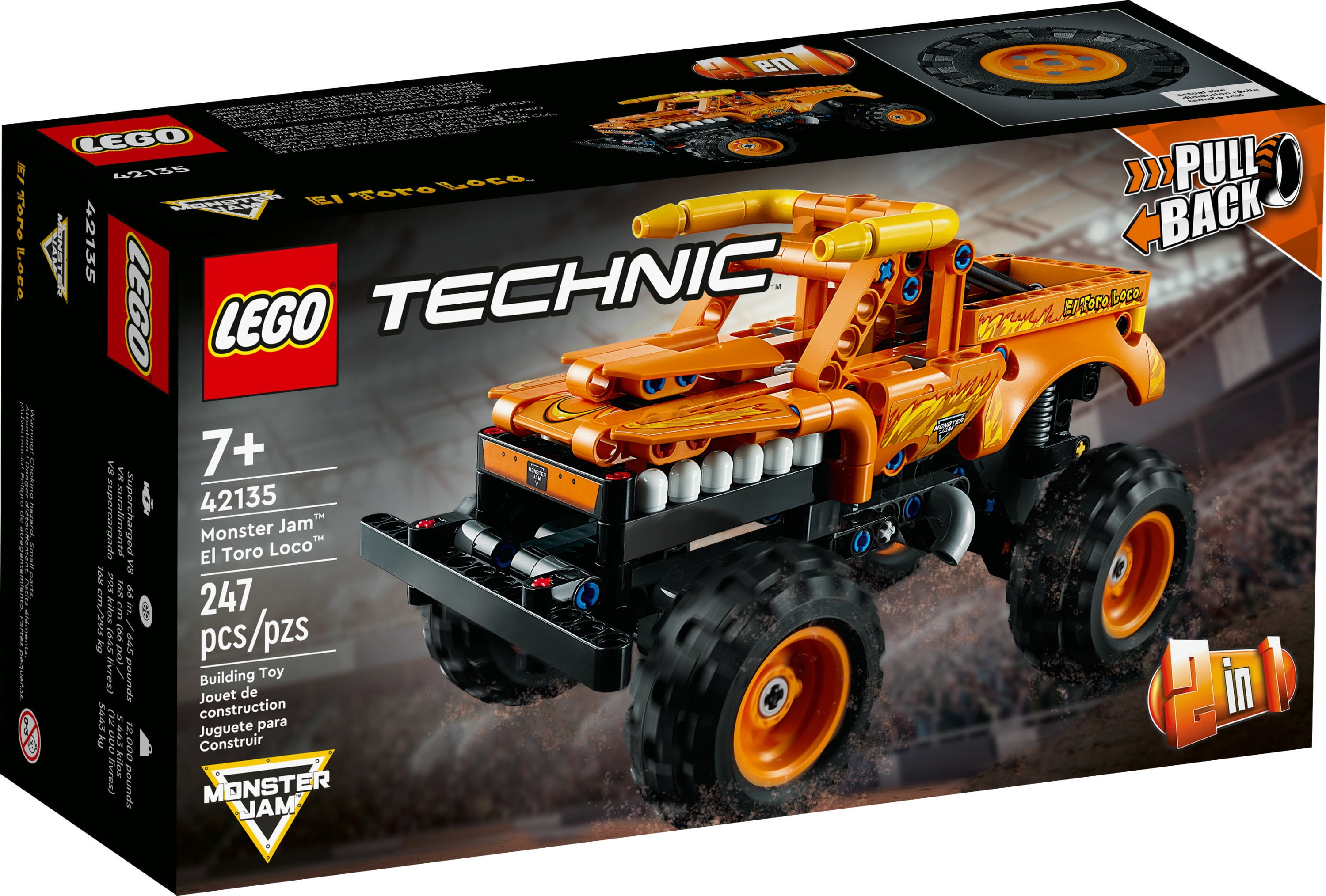 LEGO Technic Monster Jam El Toro Loco, 2 in 1 Pull Back Truck to Off Roader Car Toy 42135, Monster Truck and Race Car Building Toy, Construction Kit for Kids, Boys, Girls Age 7+ Years Old
