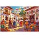 thumbnail image 1 of Impresión calle colonial con ornamentación Día de Muertos, personajes tradicionales y puestos de mercado, decoración cultural mexicana festiva para hogar y local comercial, 1 of 7