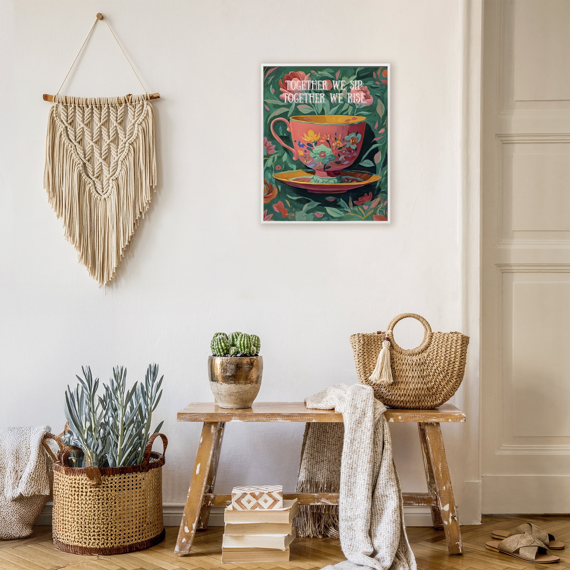 Stupell Industries Together We Sip & Rise White Framed Giclee Art, design by Sara Culpepper