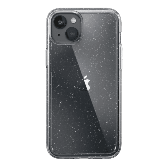Speck Gemshell Glitter Case for iPhone 15 Plus and iPhone 14 Plus in Clear with Platinum Glitter