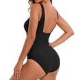 thumbnail image 4 of One Piece Bathing Suit for Women Tummy Control Swimsuit Scoop Neck Square Back Monokini Black 2XL, 4 of 4