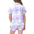 thumbnail image 4 of Tisuna 2 Pieces Outfit Set For Little Girls Tie Dye Print Short Sleeve Lapel Neck Pajamas Fashion Casual Summer Girls Sleepwear Set Blue Size 5-6 Years, 4 of 4